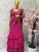 Pink Maggam Embroidered Ruffle Lehenga Set