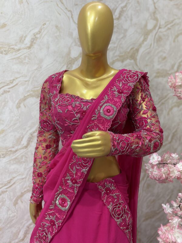Pink Maggam Embroidered Ruffle Lehenga Set