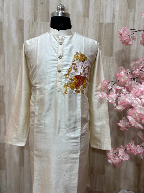 Hand-Painted Ganesh Silk Kurta Set