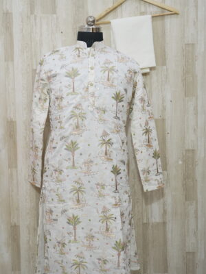 Designer Tissue Men’s Kurta with Pajama Subtle Elegance in Ivory Tones