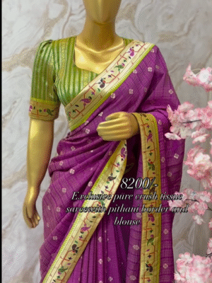 Exclusive designer premium quality crush tissue saree having pithani border and blouse