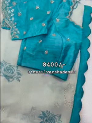Exclusive designer pure georgette saree having pretty scalap border paired with beautiful maggam work blouse