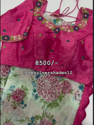 Exclusive designer georgette saree paired with beautiful maggam work blouse