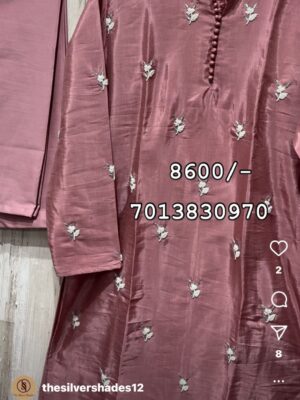 Exclusive designer soft silk mens kurta having pretty maggam work paired with self clr pijama