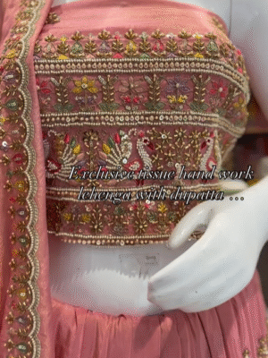 Exclusive bridal tissue hand work lehenga set with hand work dupatta