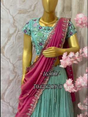 Exclusive designer tissue hand work lehenga paired up with beautiful maggam work blouse and hand work dupatta …