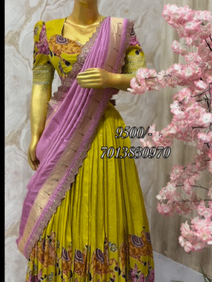 Exclusive designer Kalamkari lehenga paired up with beautiful muniya dupatta ….
