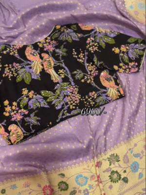 Exclusive designer pithani banaras saree paired with beautiful maggam work floral blouse