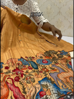 Exclusive deaigner Kalamkari mens kurta paired with cream colour pijama