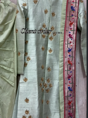 Exclusive designer sherwani with heavy maggam work paired up with beautiful pithani dothi and kanduva