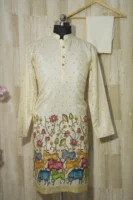 Ivory Silk Kurta with Multicolor Cow and Lotus Embroidery