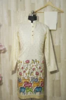 Ivory Silk Kurta with Multicolor Cow and Lotus Embroidery