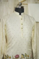 Ivory Silk Kurta with Multicolor Cow and Lotus Embroidery