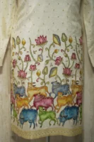 Ivory Silk Kurta with Multicolor Cow and Lotus Embroidery