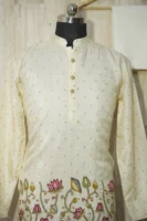 Ivory Silk Kurta with Multicolor Cow and Lotus Embroidery