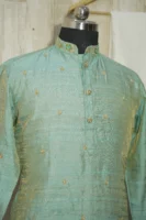 Mint Green Silk Kurta with Subtle Golden Embroidery