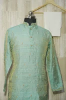 Mint Green Silk Kurta with Subtle Golden Embroidery