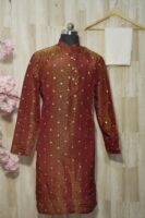 Maroon Silk Brocade Kurta Set with Golden Buti Work