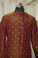Maroon Silk Brocade Kurta Set with Golden Buti Work