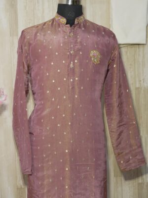 Dusty Rose Silk Brocade Kurta Set with Subtle Golden Weave