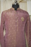 Dusty Rose Silk Brocade Kurta Set with Subtle Golden Weave