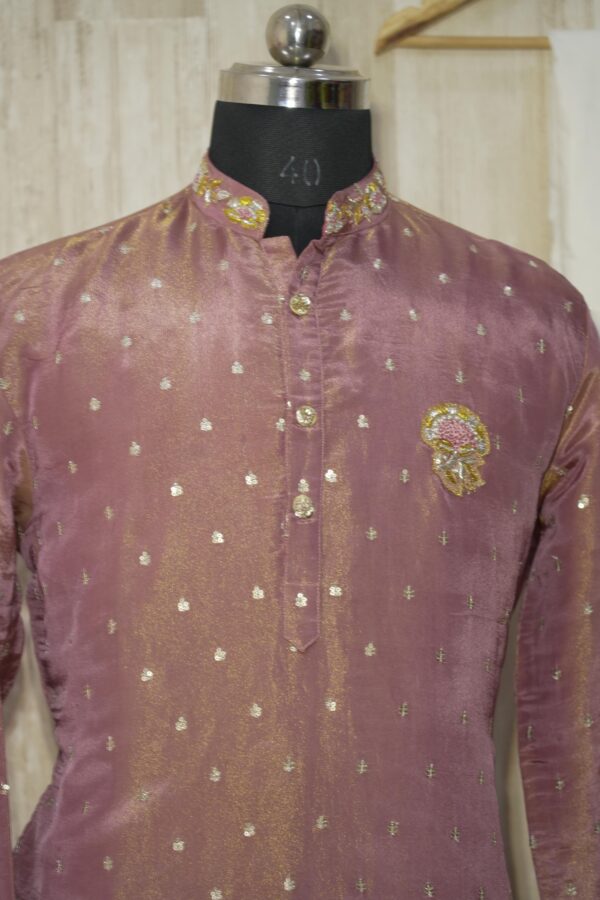 Dusty Rose Silk Brocade Kurta Set with Subtle Golden Weave