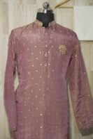 Dusty Rose Silk Brocade Kurta Set with Subtle Golden Weave