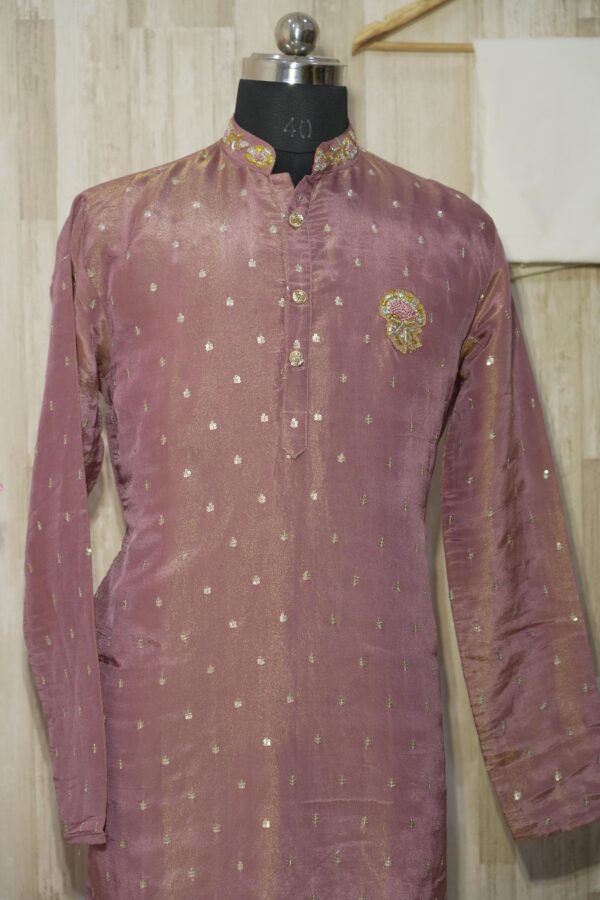 Dusty Rose Silk Brocade Kurta Set with Subtle Golden Weave