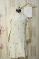 Elegant Cream Silk Kurta Set with Red Floral Embroidery