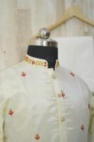Elegant Cream Silk Kurta Set with Red Floral Embroidery