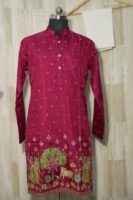 Maroon Silk Kurta with Intricate Village Embroidery