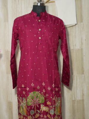Maroon Silk Kurta with Intricate Village Embroidery