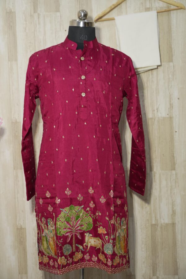 Maroon Silk Kurta with Intricate Village Embroidery