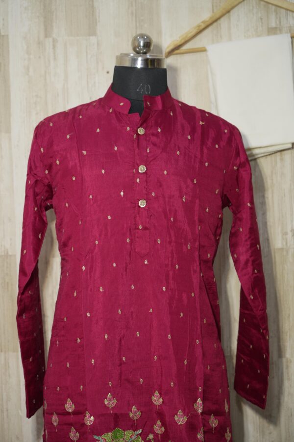 Maroon Silk Kurta with Intricate Village Embroidery