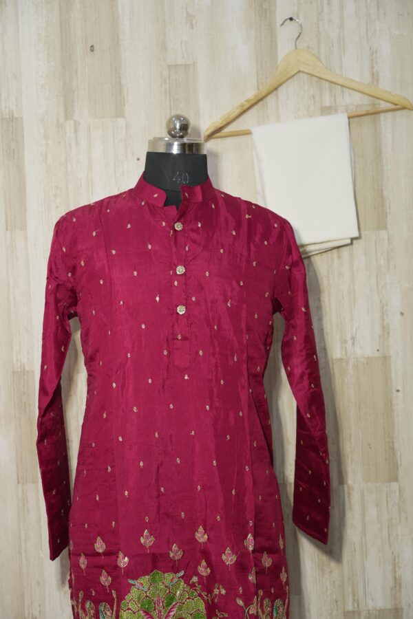 Maroon Silk Kurta with Intricate Village Embroidery