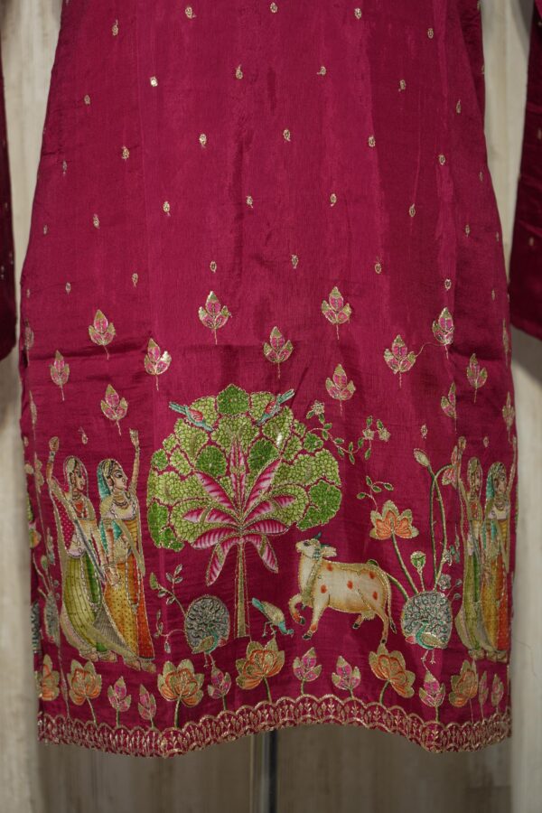 Maroon Silk Kurta with Intricate Village Embroidery