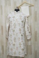 Ivory Printed Silk Kurta with Tropical Motifs
