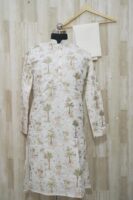 Ivory Printed Silk Kurta with Tropical Motifs