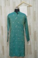 Teal Green Silk Kurta with Silver Motif Embroidery