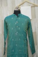 Teal Green Silk Kurta with Silver Motif Embroidery