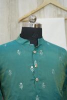 Teal Green Silk Kurta with Silver Motif Embroidery
