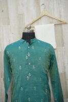 Teal Green Silk Kurta with Silver Motif Embroidery