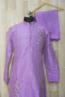 Lavender Silk Kurta with Subtle Floral Embroidery