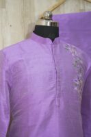 Lavender Silk Kurta with Subtle Floral Embroidery