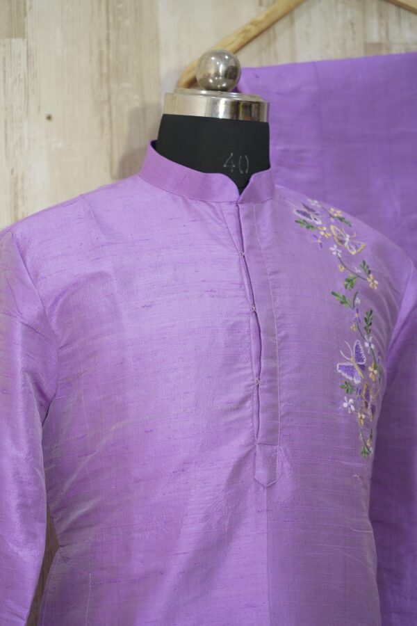 Lavender Silk Kurta with Subtle Floral Embroidery