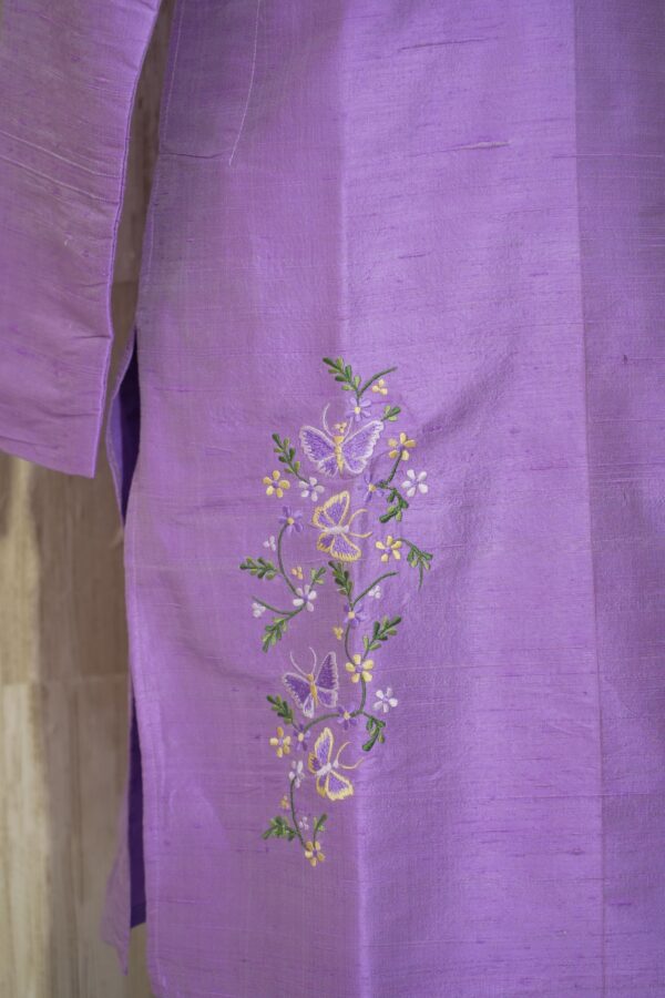Lavender Silk Kurta with Subtle Floral Embroidery