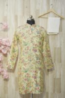 Pastel Yellow Silk Kurta with Multicolor Bird & Floral Embroidery