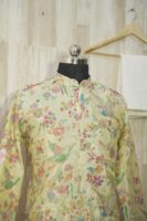 Pastel Yellow Silk Kurta with Multicolor Bird & Floral Embroidery
