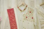 Pure tissue Ivory & Red Embroidered Sherwani Set with Kanduva and Dhoti