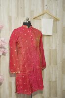 Elegant Red Silk Kurta with Golden Embroidery